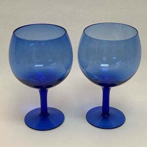 Wine Glass Bubble Cobalt Blue 6 3/8" High Lot of 2